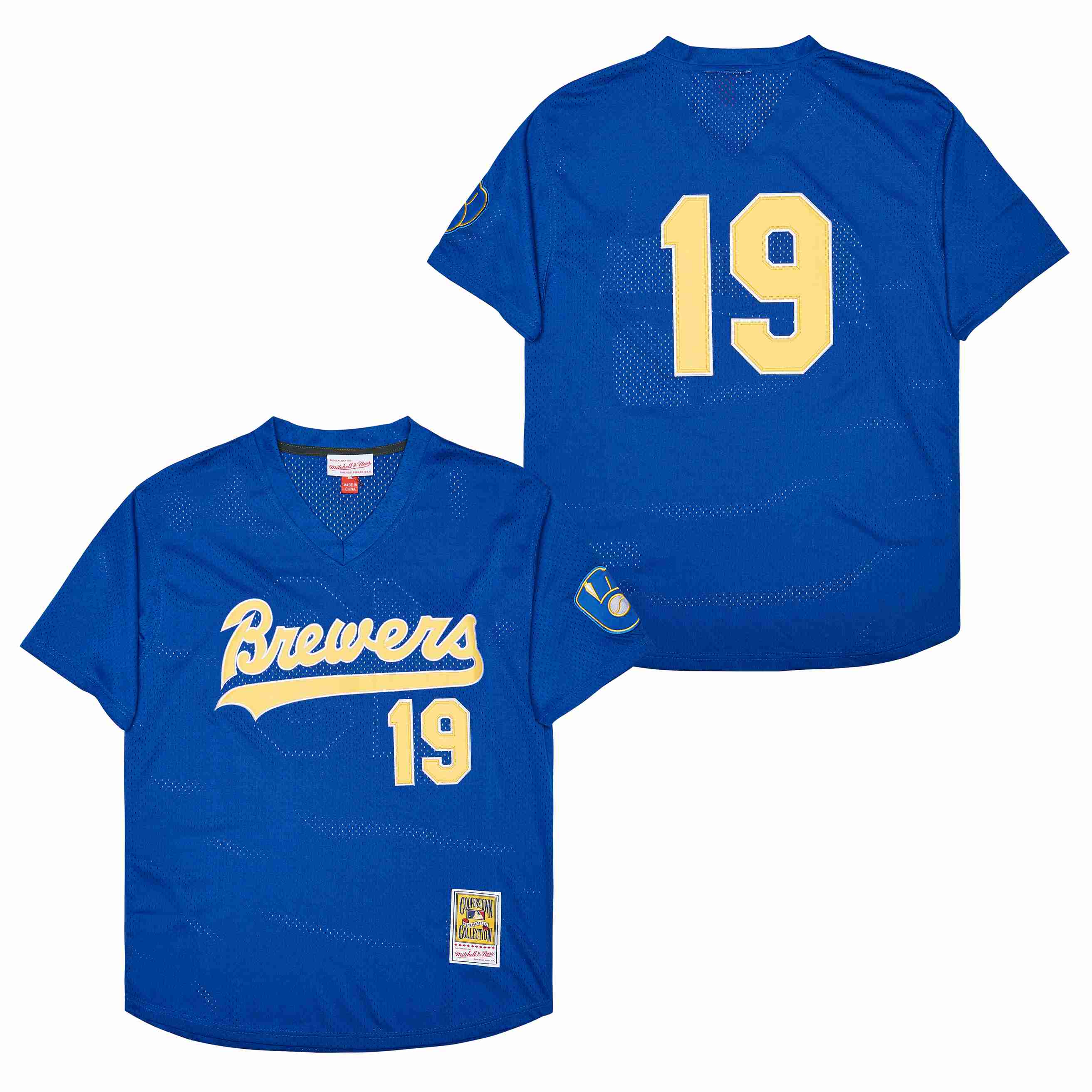 Men Milwaukee Brewers #19 Yount Blue MLB throwback Jerseys